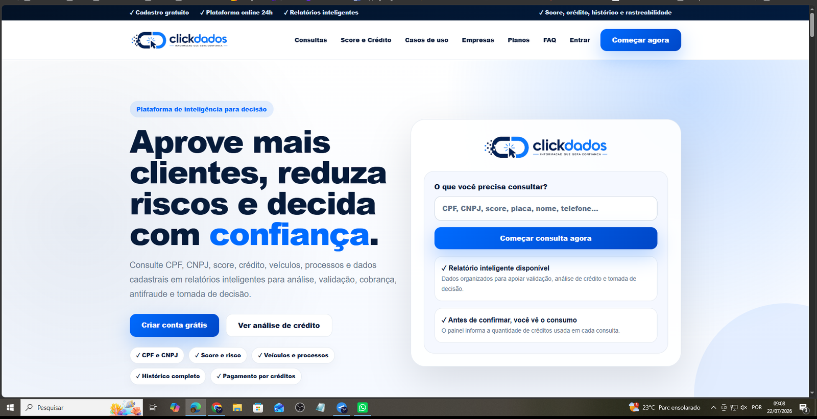 Interface de um projeto digital desenvolvido pela DOMUSCORE